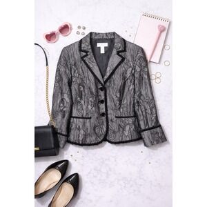 Covington Womens Black Floral Brocade Jacquard Blazer Jacket Size 4